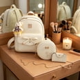 thumbnail image 6 of Hyknon 3Pcs Backpack Set for Women, Cute Bowknot Backpack Set with Crossbody Bag & Wallet, Flower Crossbody Bag with Adjustable Straps, Pendant Casual Daily Daypack for Shopping Casual Outing, White, 6 of 8