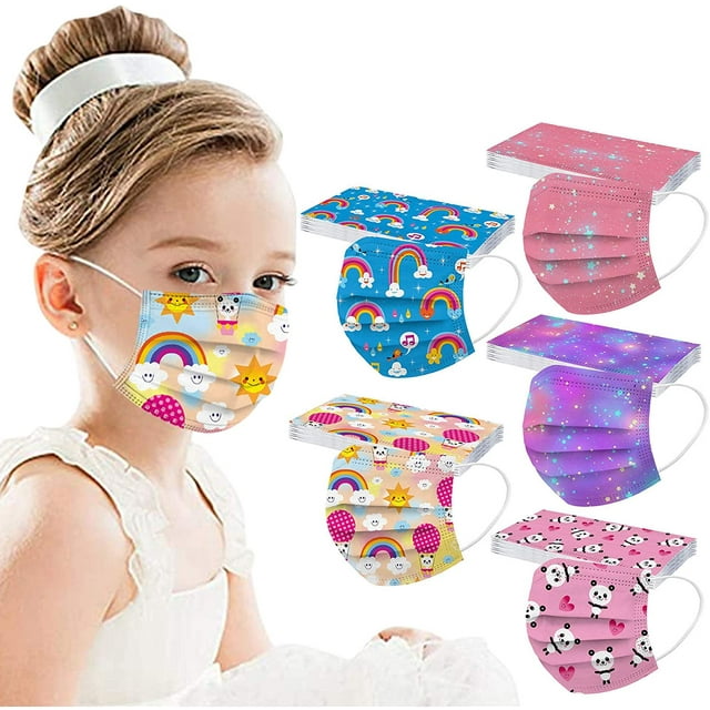 50 mascarillas para niños de 3 capas no tejidas, protectoras, transpirables, para niños y niñas, escuela al aire libre