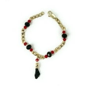Mia 14KT Gold Plated Black Evil Eye Charm Bracelet, Adjustable 5 Chain