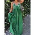 thumbnail image 2 of Green Koi Fish Embroidered Spaghetti Strap Maxi Dress V-Neck Flowy Summer Vacation Beach Cami, 2 of 4