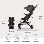 Mompush Velo Lightweight Travel Stroller with Lie-Flat Recline Seat, Airplane Friendly, Forest, 18.8 LB, Unisex