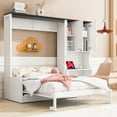thumbnail image 2 of Euroco Wood Full Size Murphy Bed with Sofa and Desk, Wall Bed with Storage Cabinets, White, 2 of 14