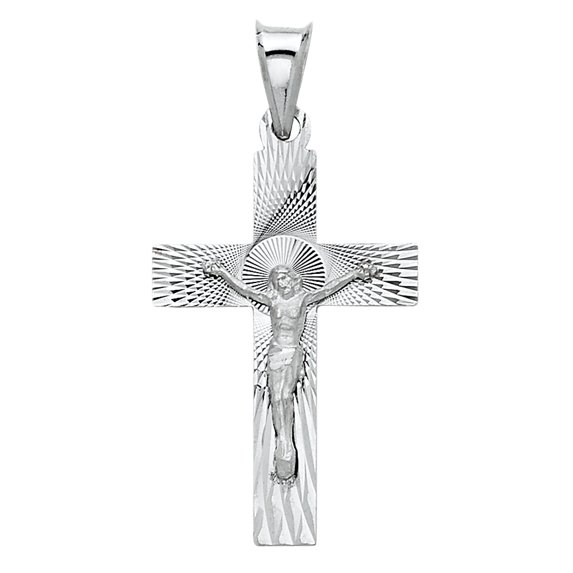 14k White Gold Religious Crucifix Stamp Charm Pendant (27mm x 18mm)