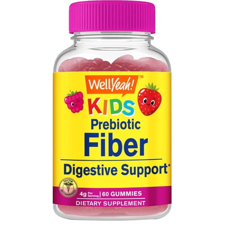 WellYeah Prebiotic Fiber Gummies for Kids - Digestive System Support, Doctor Recommended - Vegan Friendly and Gluten-Free, GMO Free - Yummy Berry Flavors - 60 Count Supplement