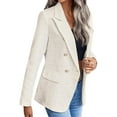 thumbnail image 4 of TKLPEHG Women's Blazers Tweed Plaid Blazer Jacket Fashion Business Casual Lapel Elegant Coat with Pockets (Beige,L), 4 of 6