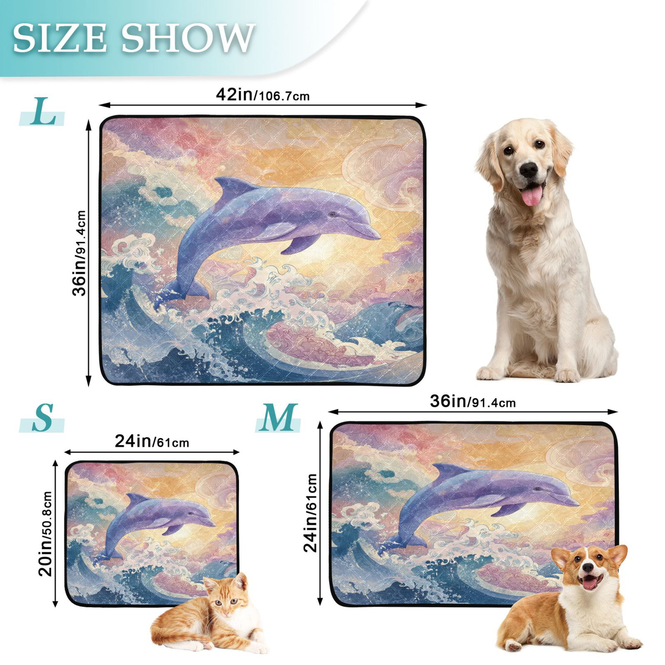 Qxltty Dolphin Cat litter Pads Pet Set of 2 Diaper Mats Center Anti-leakage Layer Absorbent Soft and Comfortable