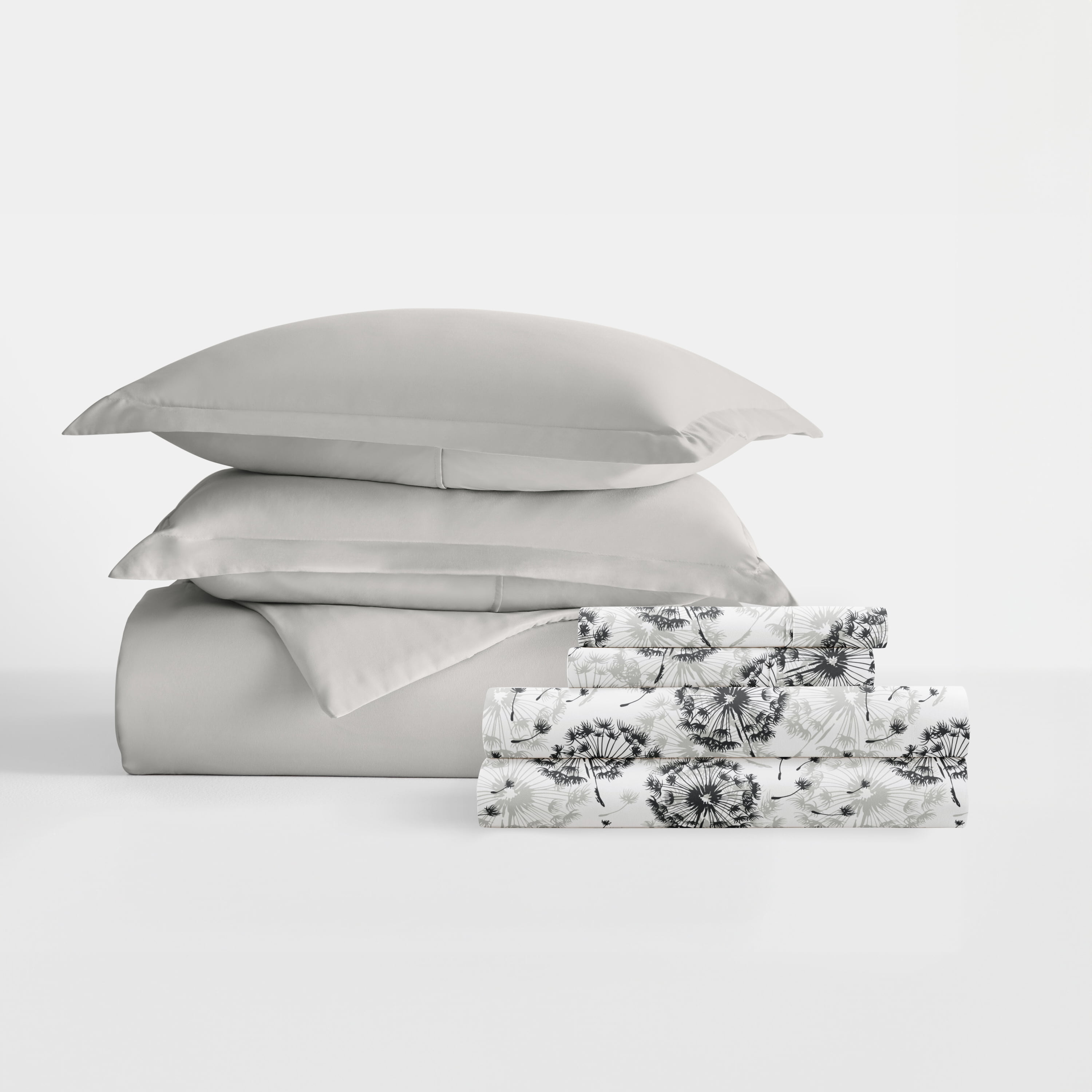 Noble Linens 8 Piece Solid Duvet Bundle in Light Gray, Queen