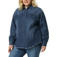 thumbnail image 6 of Agnes Orinda Women's Plus Size Button Down Long Sleeve Denim Shirts 2X Dark Blue, 6 of 8