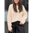 thumbnail image 2 of Women's Fall Sweaters Casual Long Sleeve Pullover Crewneck Ribbed Knit Jumper Tops Plain Blouse, 2 of 5