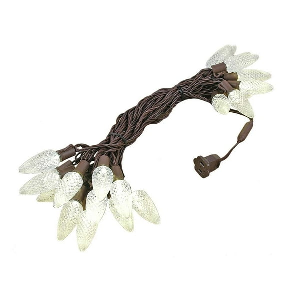 25 Foot C9 LED Outdoor Lighting Christmas Pre-Lamped String Light Set, Warm White, Brown Wire, 25 Bulbs