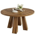 thumbnail image 1 of Modern Farmhouse Dining Table – Round Table for 4-6 – Sturdy Walnut Wood, 4-Leg Base – Space-Saving Design – Ideal for Apartment, Kitchen, Dining Room – Walnut Finish, Linen Texture, 1 of 8