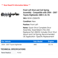 thumbnail image 2 of Front Left Strut and Coil Spring Assembly - Compatible with 2004 - 2007 Toyota Highlander AWD 3.3L V6 2005 2006, 2 of 2