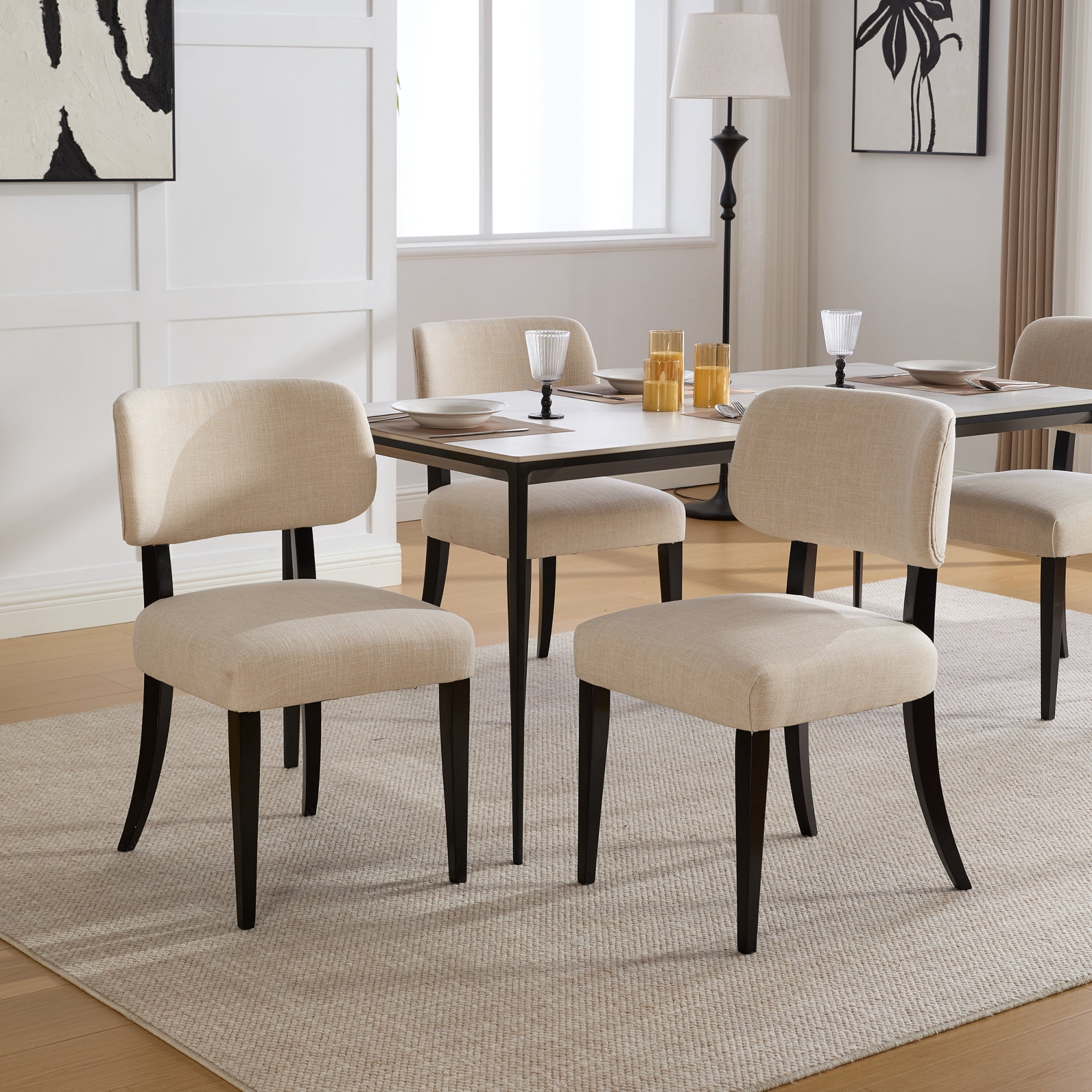 Leumius Dining Chairs Set of 2, Modern Fabric Upholstered Dining Room Chair Kitchen Chairs, Farmhouse Dinner Chair for Kitchen Dining Room Cream