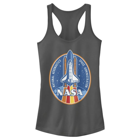 Junior's NASA Retro Rocket Emblem  Racerback Tank Top Charcoal X Small