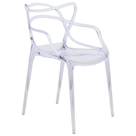 LeisureMod Twain Mid Century Modern Plastic Accent Dining Armchair with Elegant Wire Design, Stackable Plastic Chair for Indoor/Outdoor Use (Clear)