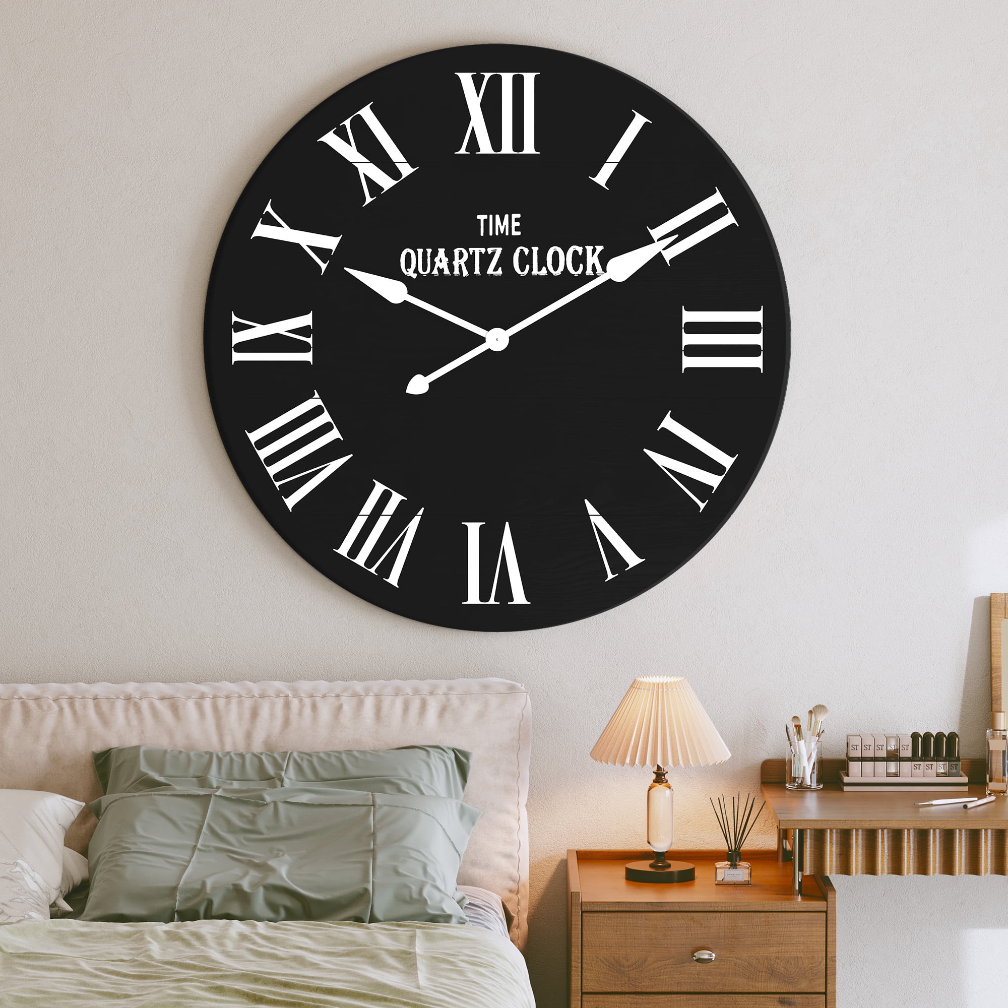 CBJCBJ 35.5” Farmhouse Large Shiplap Round Wall Clock with Roman Numeral for Living Room Decor, Black