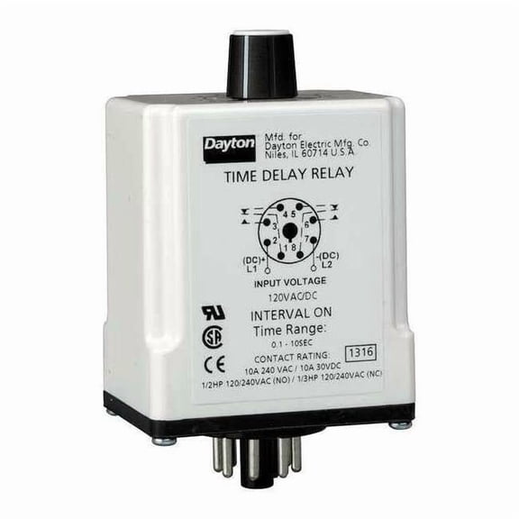 Dayton SinFunTimeDelayRelay, 120VAC, 8Pins 1EGB3