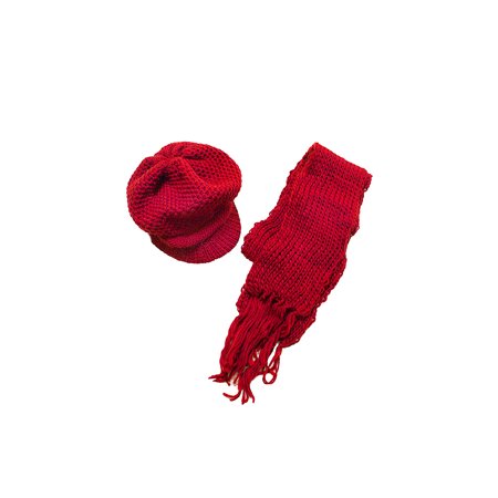 1 Women's Knitted Scarf and Brim Beanie Red