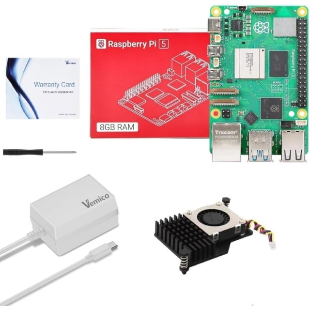 Kit Vemico para Raspberry Pi 5 de 8 GB de RAM con enfriador activo y alimentación