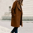 thumbnail image 2 of HNMKIU Women's Winter Blend Mid Long Coat with Notch Lapel Double Jacket Classic Long Coat Women for Fashion Outerwear Brown,M, 2 of 5