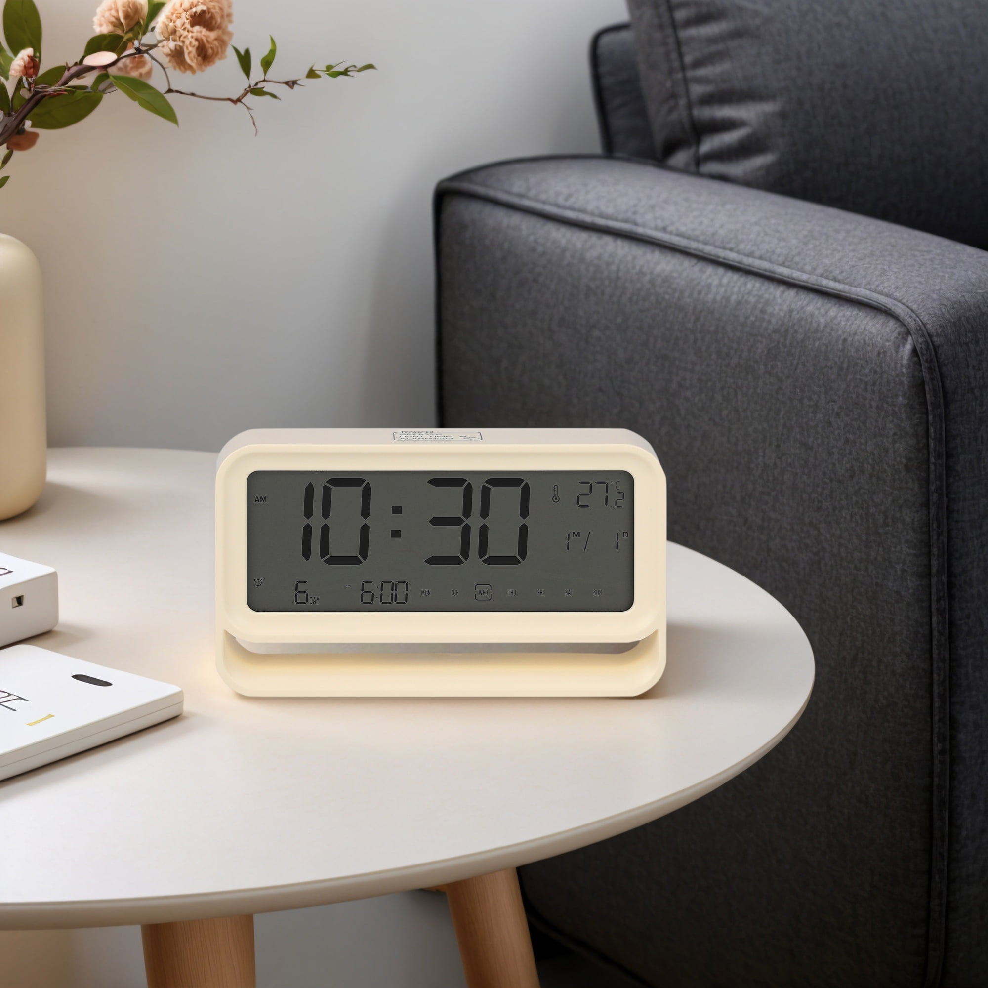 Unique Bargains Night Light Electric Alarm Clock Beige 5.7"L x 1.2"W x 3.3"H