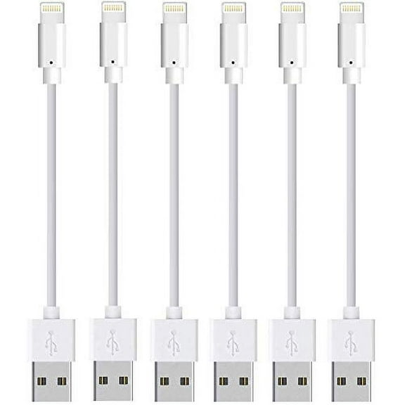 Short Replacement iPhone Charger Cable [6 Pack 8 INCHES] Certified Charging Cable Fast Charger Data Cord for Phone X 8 7 6S 6 Plus SE 5 Case Pad 2 3 4 Mini, Pad Pro Air, Pod Nano Touch(White)