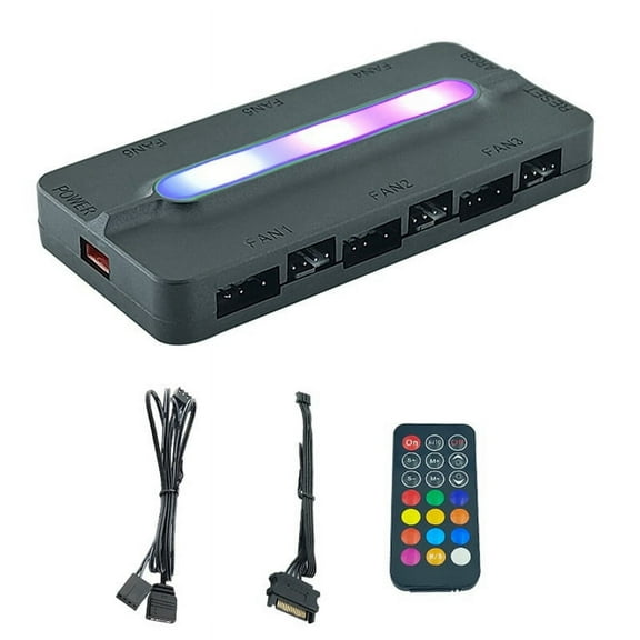 5V/3Pin ARGB 4Pin Fan PWM HUB 1To6 Music Rhythm Temperature Controller Aura Sync Cooling Fan Remote Control Chassis Hub
