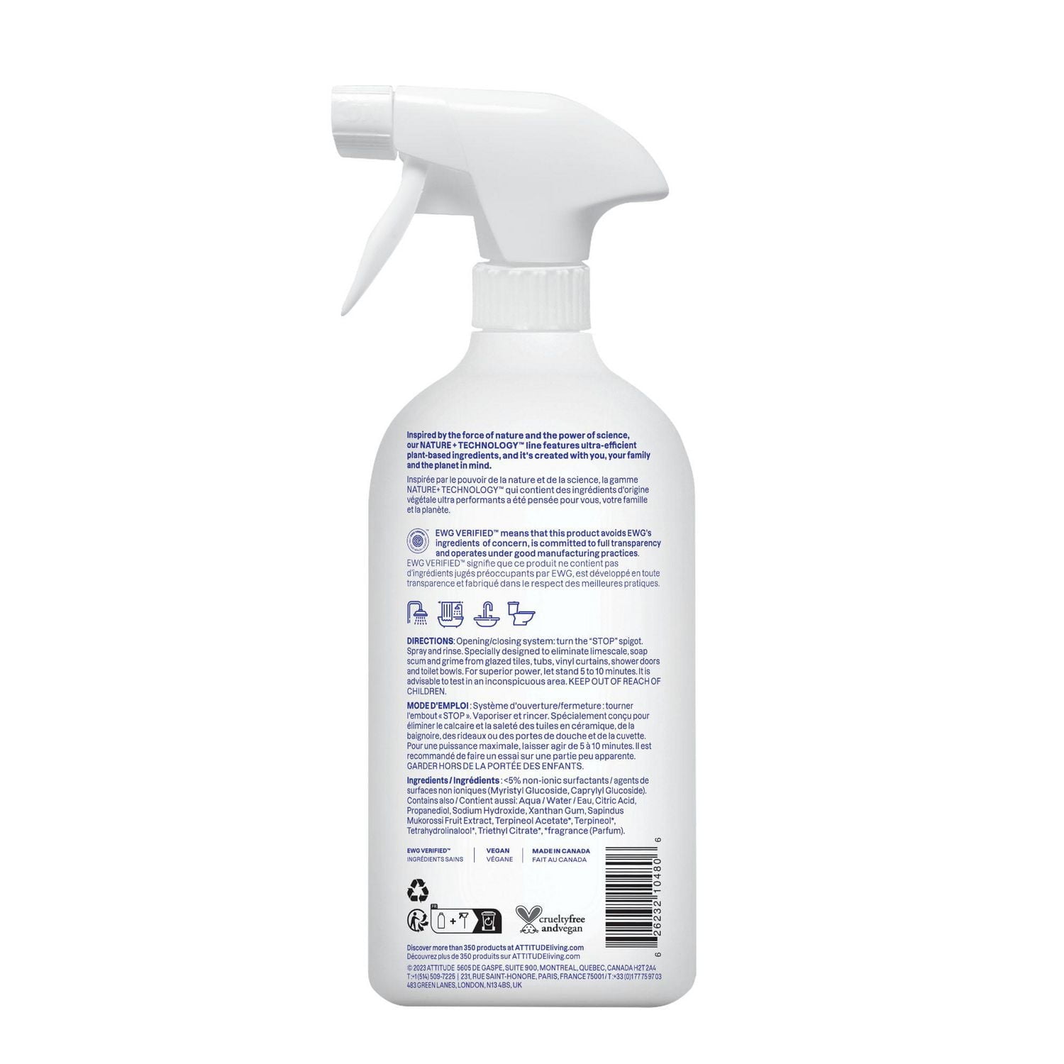 ATTITUDE nature+ technology, Bathroom Cleaner, Citrus Zest, 800 mL