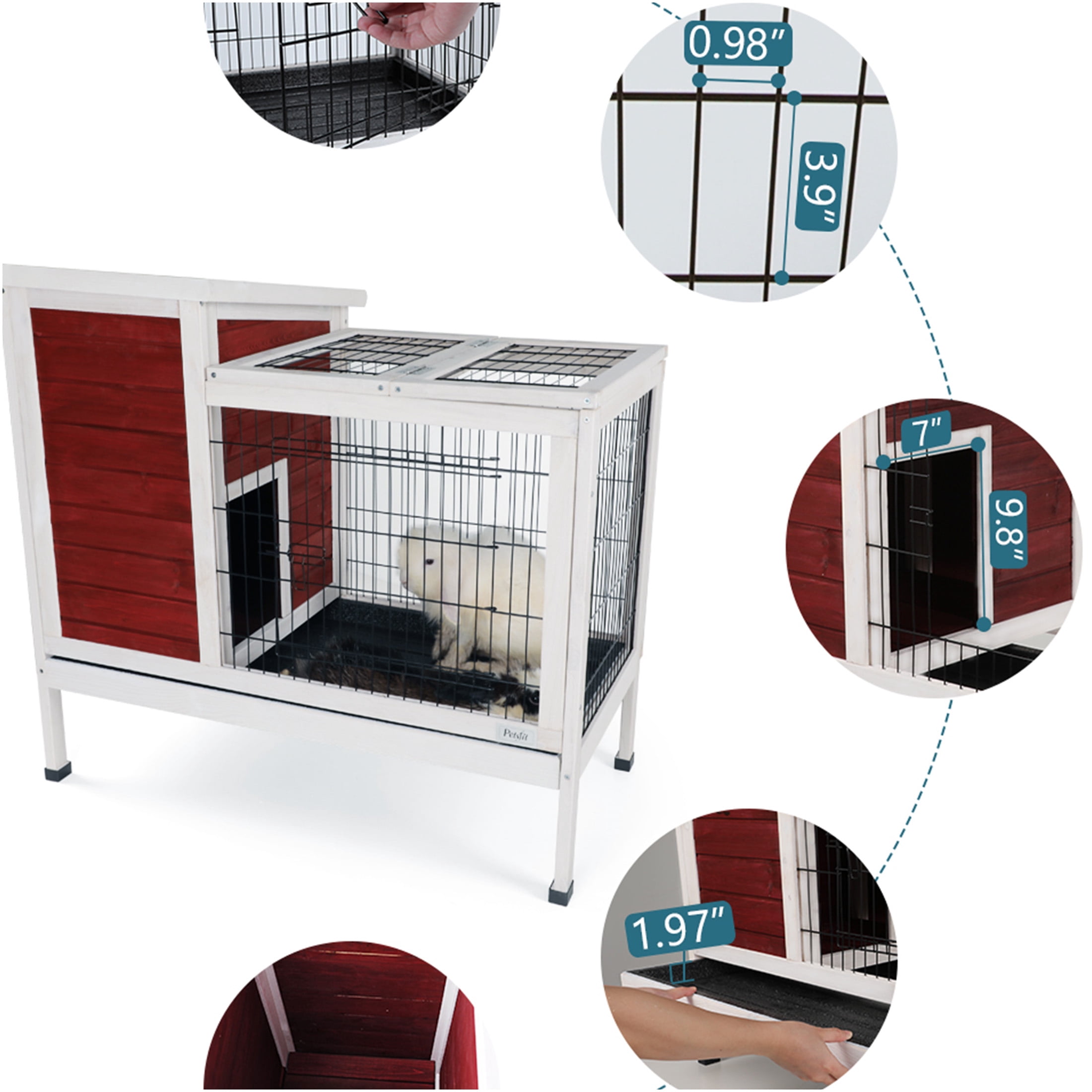 JERFIT 2-Story Rabbit Hutch with Outdoor Run, Leak-Proof Tray & Waterproof Roof - Solid Wood Cage for Rabbits, Guinea Pigs, Ferrets