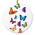 thumbnail image 1 of DistinctInk Hanging Ceramic Christmass Tree Ornament with Gold String - Great Gift / Present - 2 3/4 inch diameter - Rainbow Butterflies Butterfly, 1 of 2