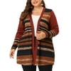 MODA NOVA Juniors Plus Size Long Sleeves Open Front Striped Long Cardigan Red 4X
