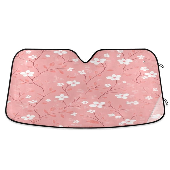 Windshield Sun Shade for Cars, 55"x27.6" Foldable Car Sun Shade with Aluminum Foil Bubble Heat Insulation, UV Protection for Sedan/SUV/Truck,Small White Flowers