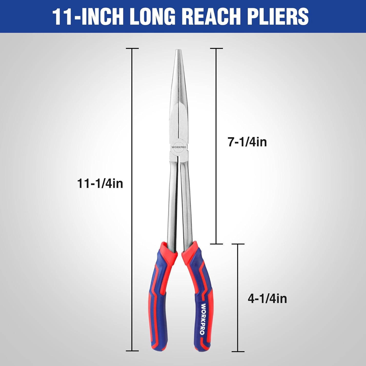 Premium 11” Extra Long Needle Nose , Paper Clamp Precision, Heavy-Duty CRV Steel, Soft Grip