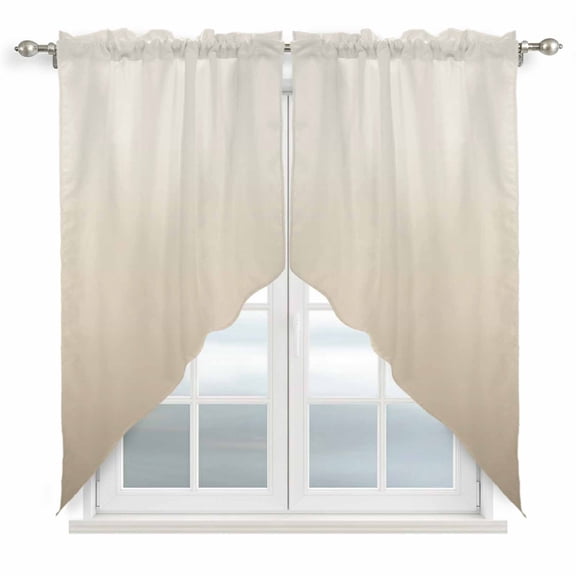 Beige Brown Ombre Kitchen Window Curtains, Swag Curtains Valance for Bedroom Living Room Bathroom, Modern Abstract Art Gradient Aesthetics Rod Pocket Window Curtain Block Drapes 2 Panels 28"x36"
