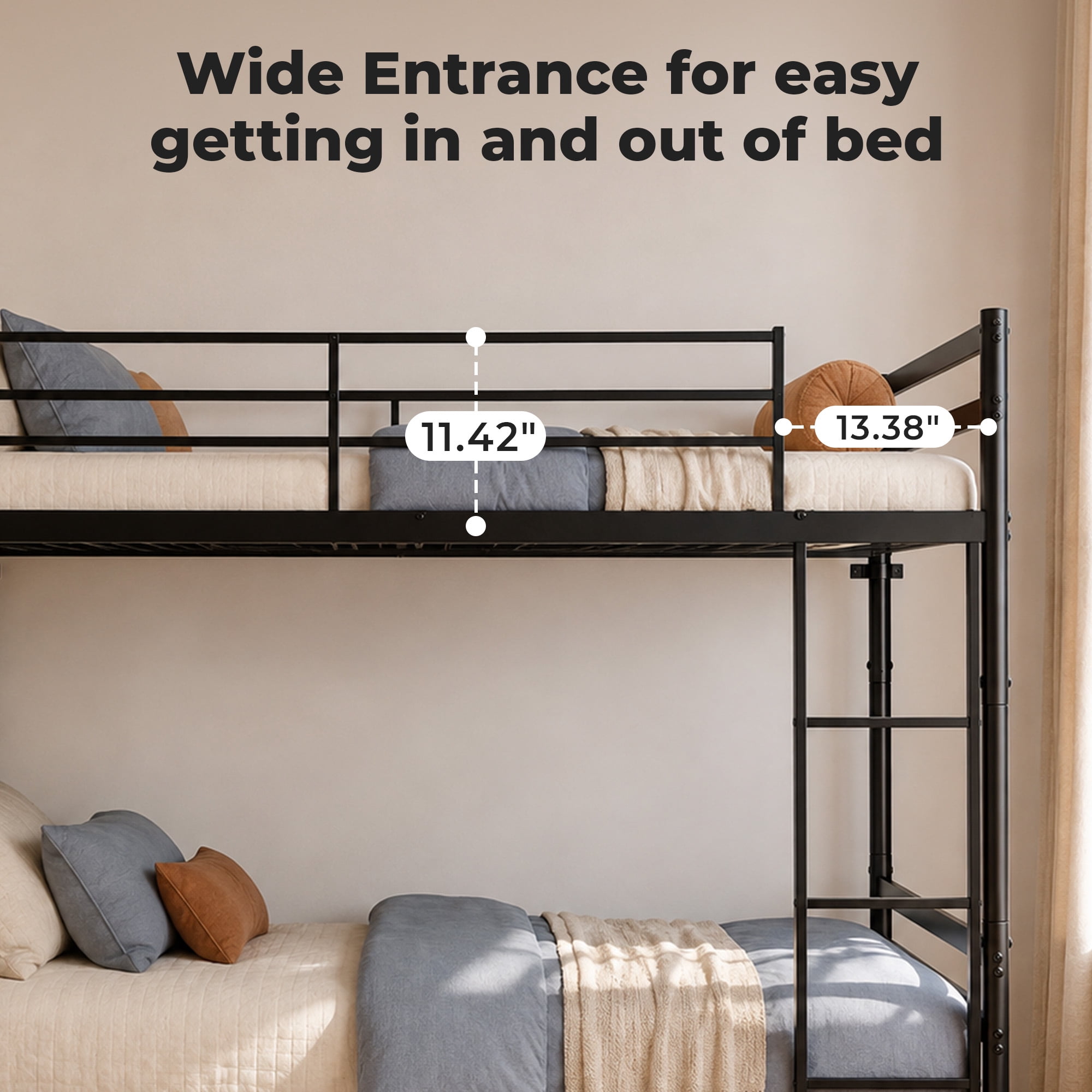 Alvantor Bunk Bed Twin over Twin for Kids, Metal Bunk Bed with Drawers, Converted Into 2 Twin Bed Black