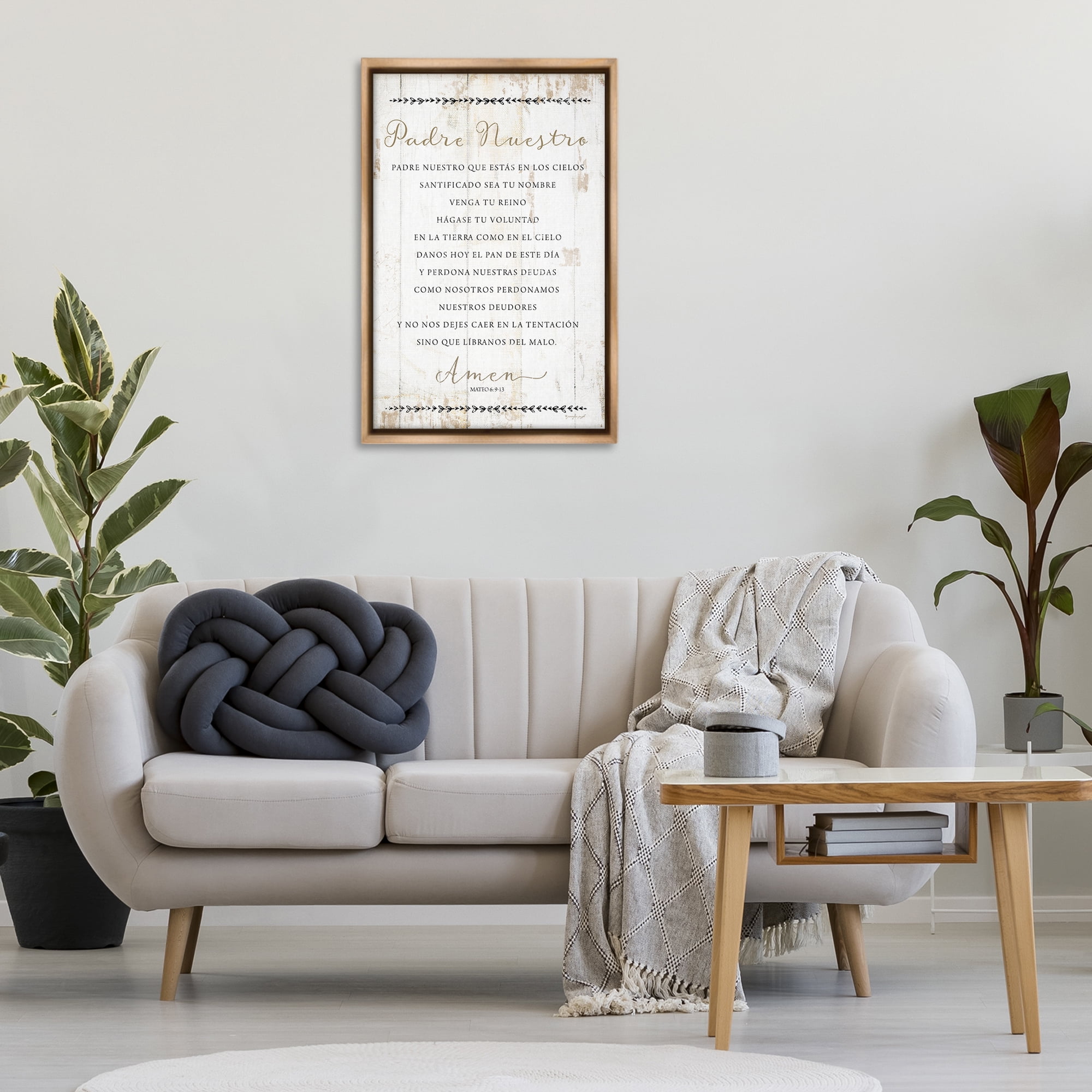 Stupell Industries Padre Nuestro Oración Religious Quotes and Sayings Painting Brown Floater Framed Art Print Wall Art, 31 x 21