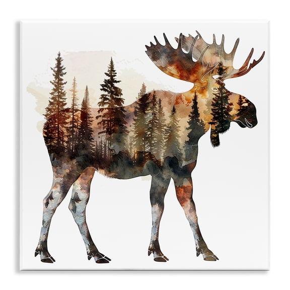 Stupell Industries Moose Forest Silhouette Animals Painting Unframed Art Print Wall Art, 12 x 12