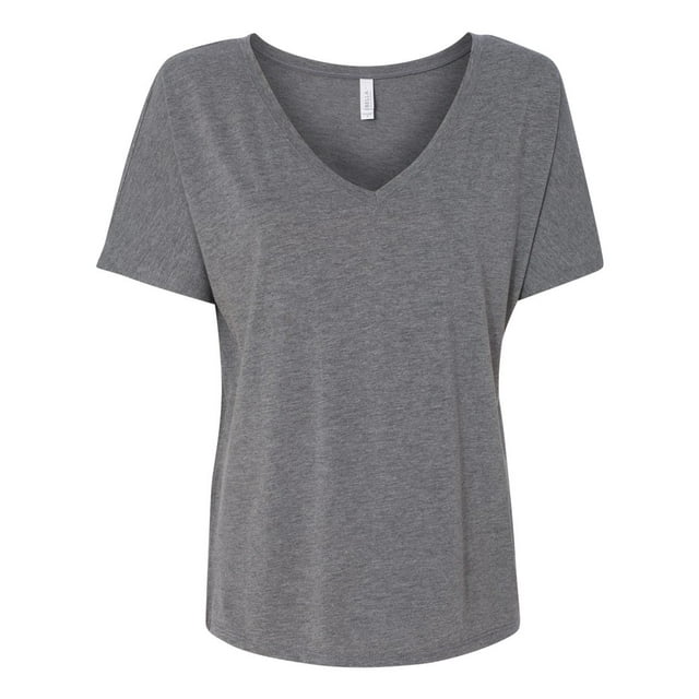 BELLA 8815 BellaCanvas Ladies` Flowy Basic V-Neck Tee 8815, S, Grey Triblend