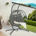 thumbnail image 4 of Double Egg Chair with Stand, Indoor Outdoor Hanging Wicker Rattan Patio Basket Swing Chair, Handwoven UV & Rust Resistant Iron Frame with Water Resistant Cushion,600 lbs Capacity, 4 of 5