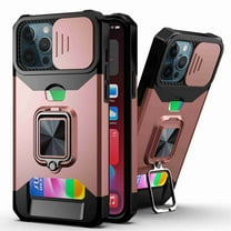 Dteck for iPhone 12 Pro / 12 6.1" Case with Camera Cover & Kickstand, Slide Lens Protection 360 Rotate Ring Stand, Impact-Resistant, Shockproof, Protective Bumper, Rosegold