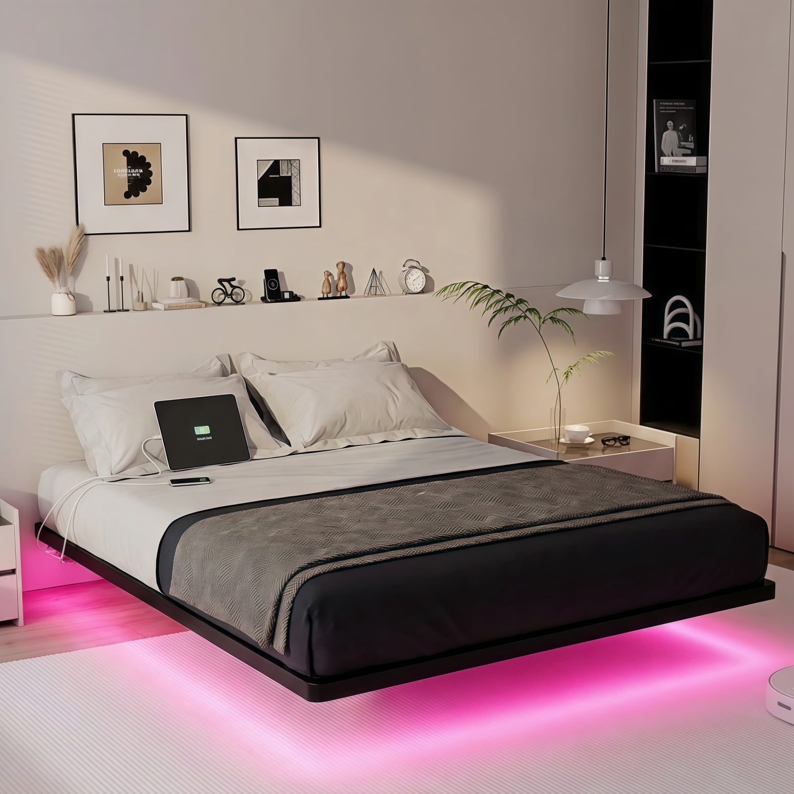 Dayago Full Size Floating Bed Frame with Smart LED Lights and USB Charging Port, Standard Bed Frame