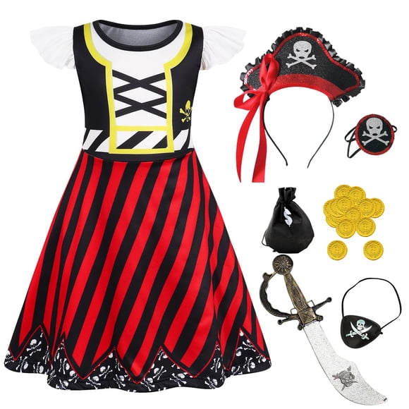 Disfraz de pirata Eledobby para niñas con accesorios 5T-6X