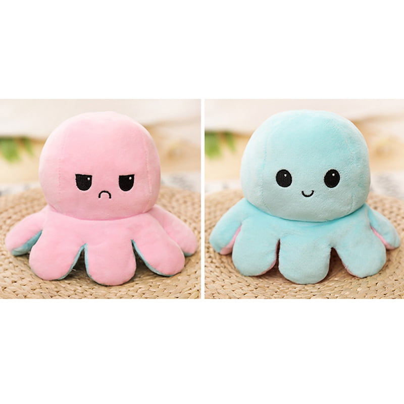Double-Sided Flip Reversible Octopus Plush Doll Gift Stuffed Toy Happy Sad Face 