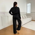 thumbnail image 5 of Domzest Sweatsuits 2 Piece Sets for Women Long Sleeve V Neck Off the Shoulder Sweatshirt & Wide Leg Sweatpants Casual Fall Outfits Black S, 5 of 5