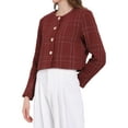 thumbnail image 4 of INSPIRE CHIC Women's Plaid Collarless Button Front Crop Tweed Blazer Jacket M Red, 4 of 4