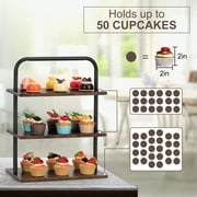 3-Tier Cupcake Stand for 50+ Cupcakes, Large Wood & Metal Dessert Display Tower with Handle, Farmhouse Party Serving Tray for Wedding, Birthday, Vendor Table