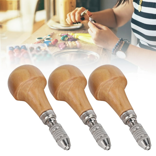 3 Set Hand Chucks Wooden Handles Pear Shape Graver Handle Pin Vise Hand Drill Wooden Handle For Stone Setting Graver Replacement