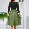thumbnail image 4 of WTOBBY Women's Solid Color Waistband Round Neck 3/4 Sleeve Dress, Flowy Casual Midi Sundress with Minimalist Elegance for Summer,Army Green L, 4 of 5