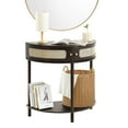 thumbnail image 3 of Modern Boho Rattan Console Table - Half-Moon Shape, 2 Drawers & Sliding Door, Black, 3 of 7