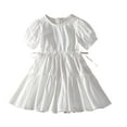 thumbnail image 3 of Ahuyic Little Girl Dresses,Summer Casual Dresses for Kids,Girls Summer Dress New Girls Solid Color Western Style Drawstring Waist White Dress Girls' Dress Princess Dress Short Sleeve Round Neck Dress, 3 of 5
